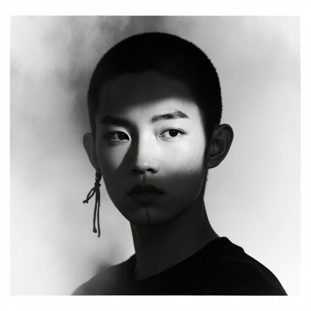 흑백사진 속 눈빛의 시선