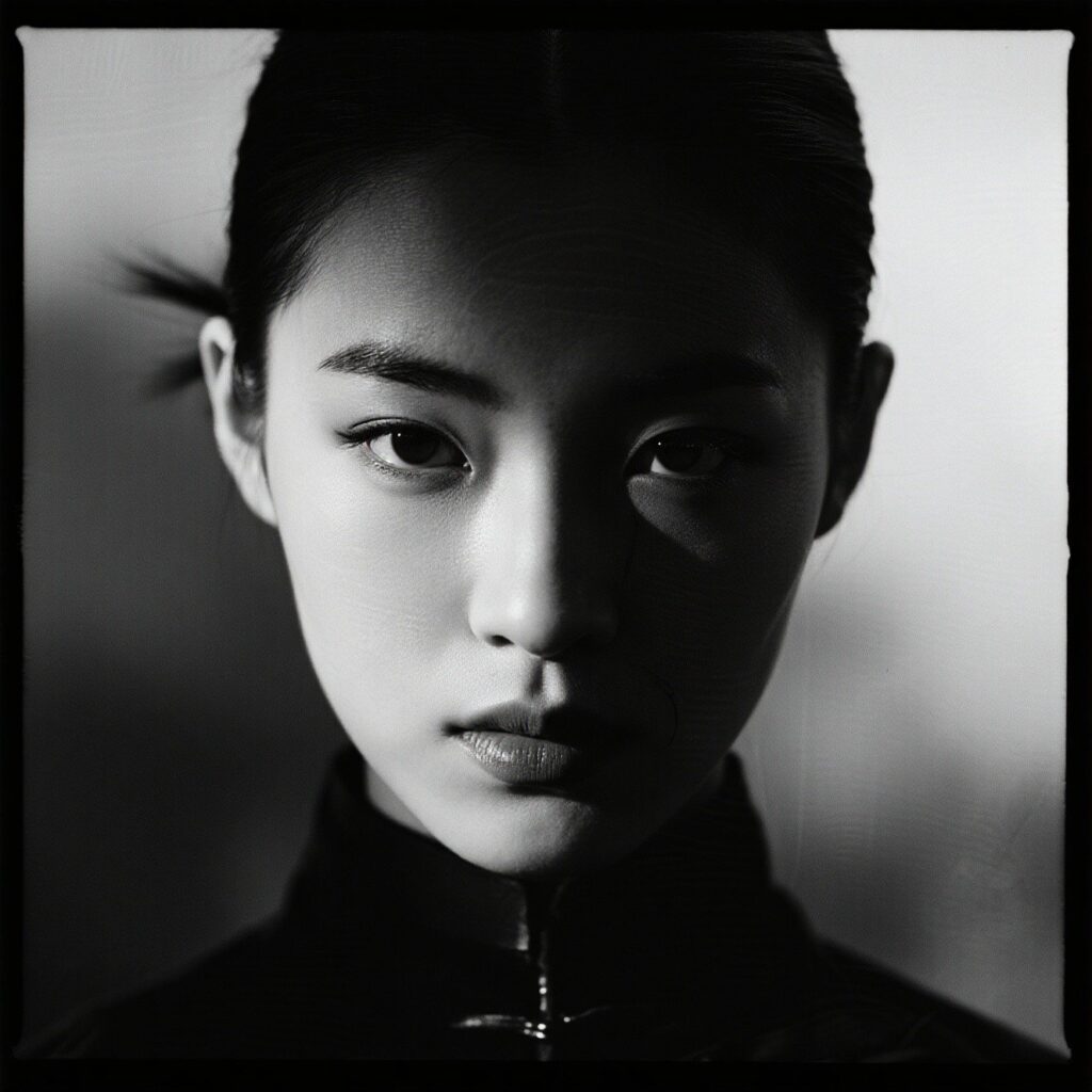 흑백사진 속 눈빛의 시선