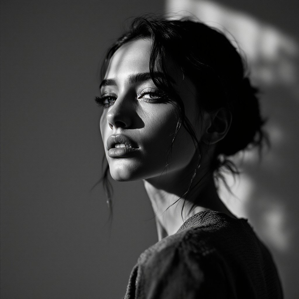 흑백사진 속 눈빛의 시선