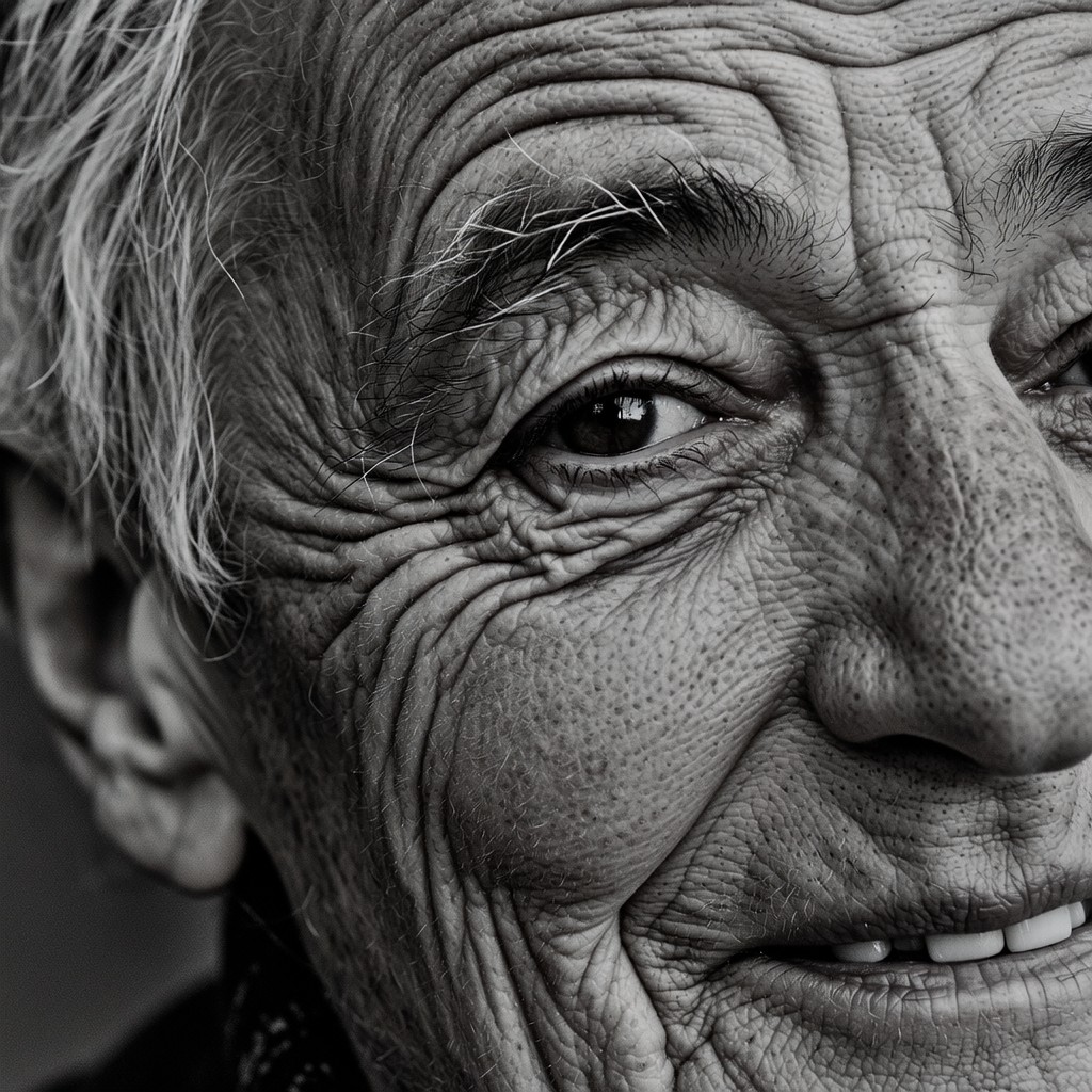 흑백사진 속 눈빛의 시선